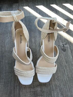 JustFab Cream Espadrille Rope-Wrap Wedge Sandals